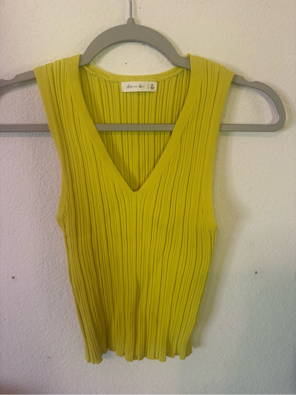 Active USA Yellow Ribbed V-Neck Tank